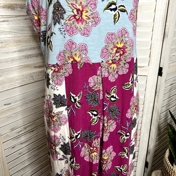 J. Jill Printed Color Block Bright Spring Floral Jersey Knit Dress Sleeveless M - Picture 11 of 16